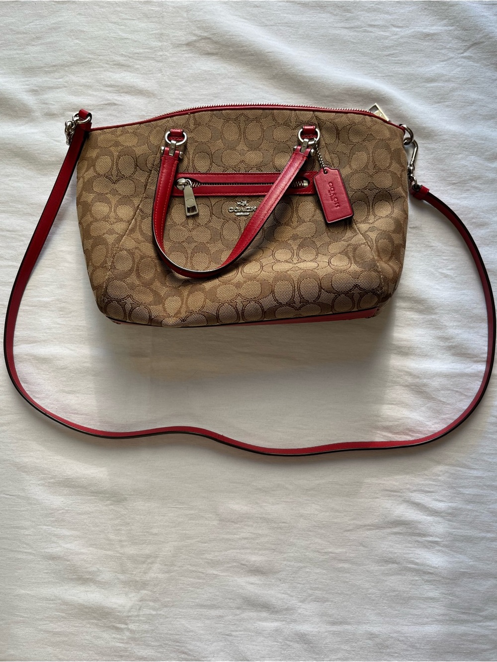 Coach Prairie Satchel with Signature Cs and Red Leather Trim - Picture 11 of 15